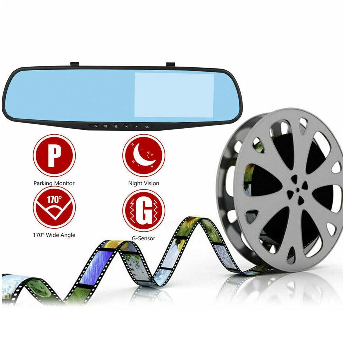 1080P HD Rearview Mirror Car DVR Dual Dash Cam Camera Front Rear Video Recorder - Image 3