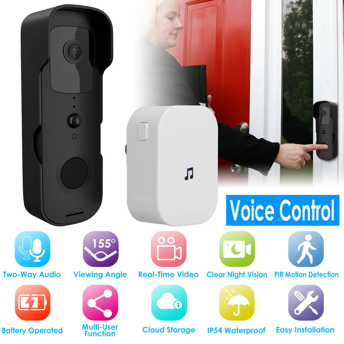 Compatible with Alexa Google Assistant Wireless Smart Wi Fi Video Doorbell - Image 5