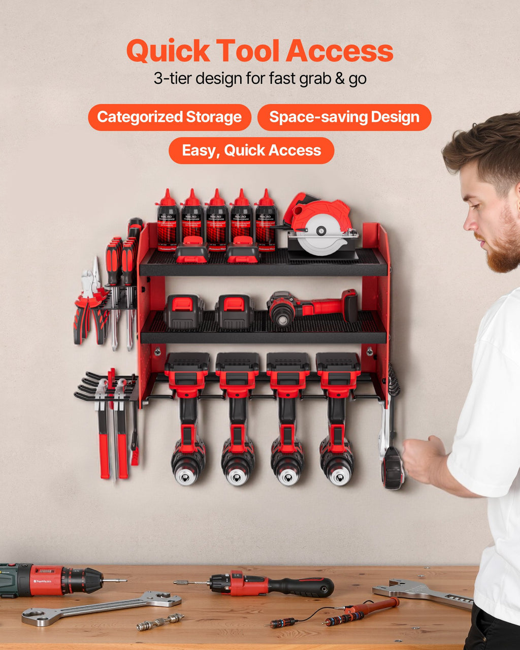 power tool organizer wall mount dimensions and features