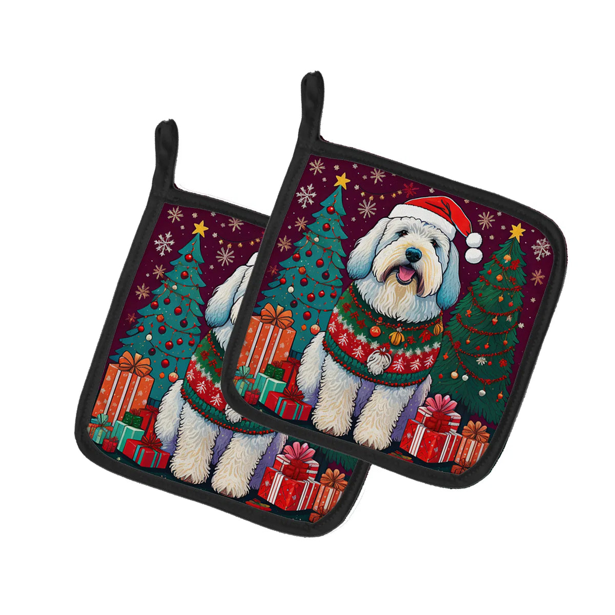 Old English Sheepdog Christmas Pair of Pot Holders Kitchen Heat Resistant Pot - Image 5