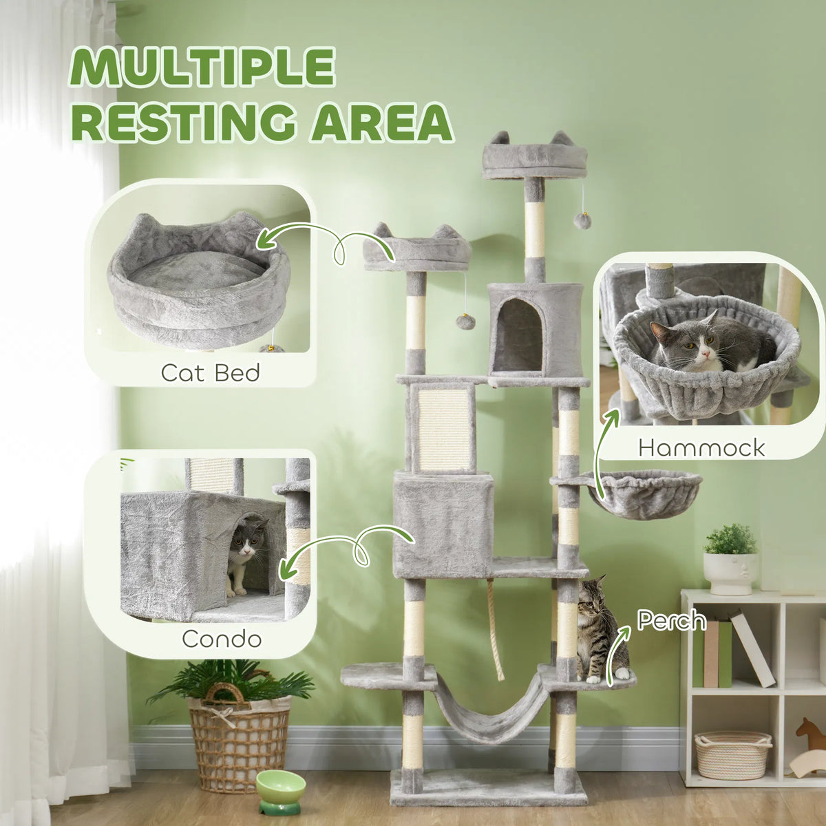 81" Large Cat Tree w/ Scratching Posts Condos Beds Hammocks Jumping - Image 5