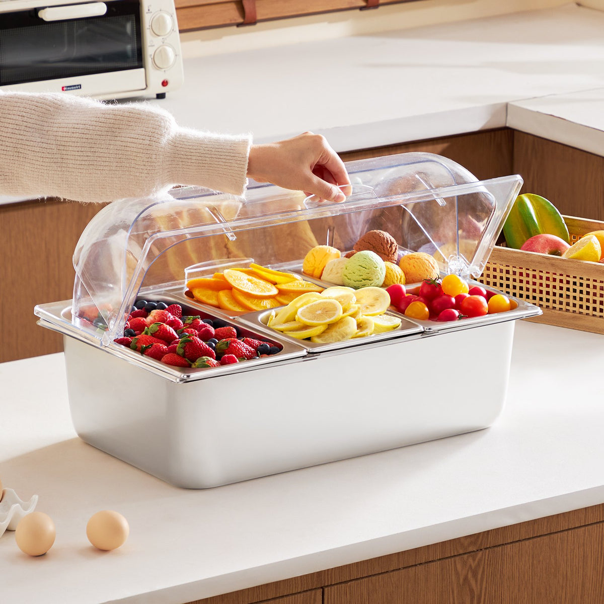 Countertop Food Serving Display Container 5 Pan Condiment Dispenser With Lid - Additional Product View 6