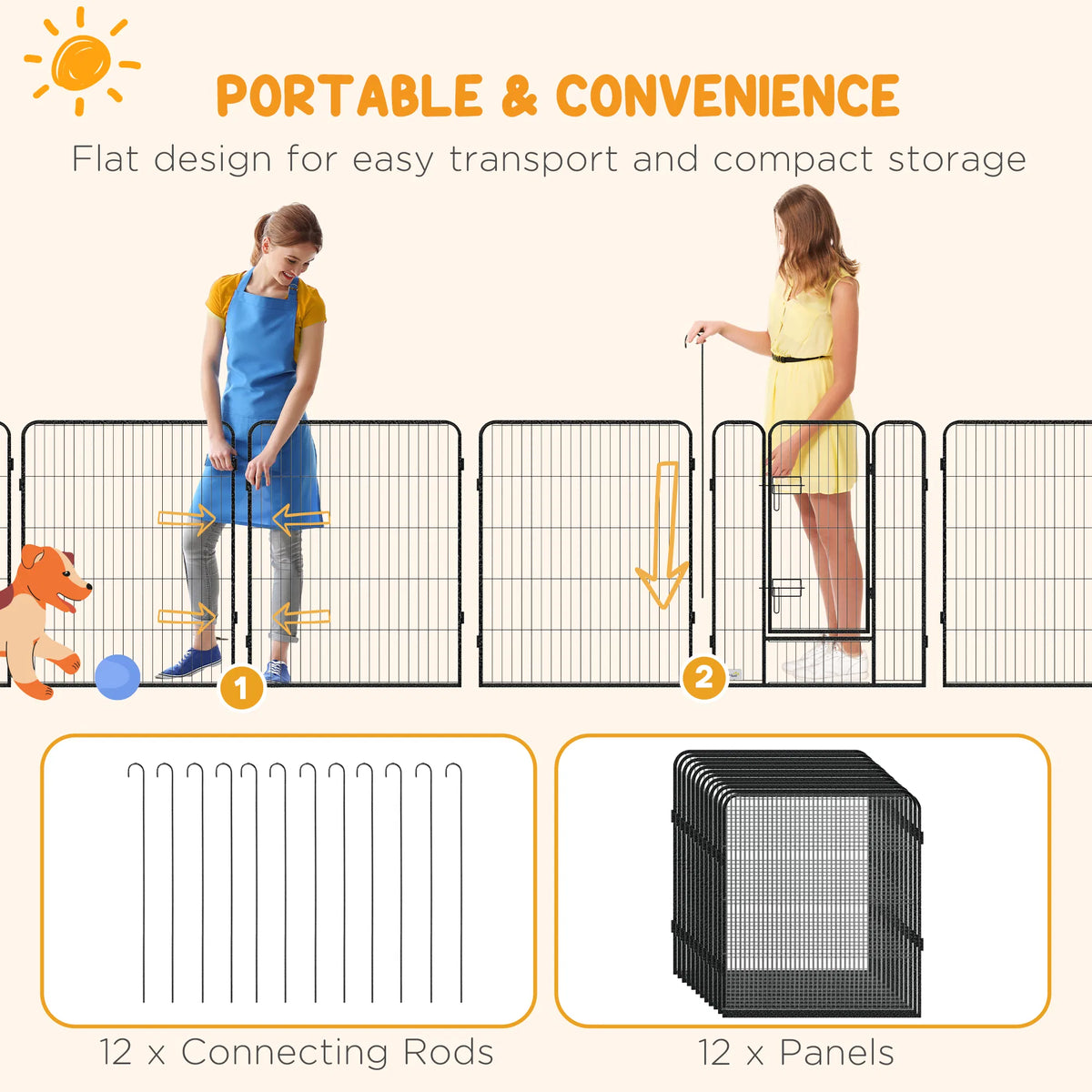 Dog Pen with Gate 12 Panels Puppy Playpen Dog Fence 39"H - Image 4