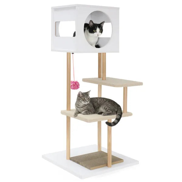 Multi Level Cat Tree With 2 Scratching Pads Dual Door Cat Condo & Anti Tipping - Image 2