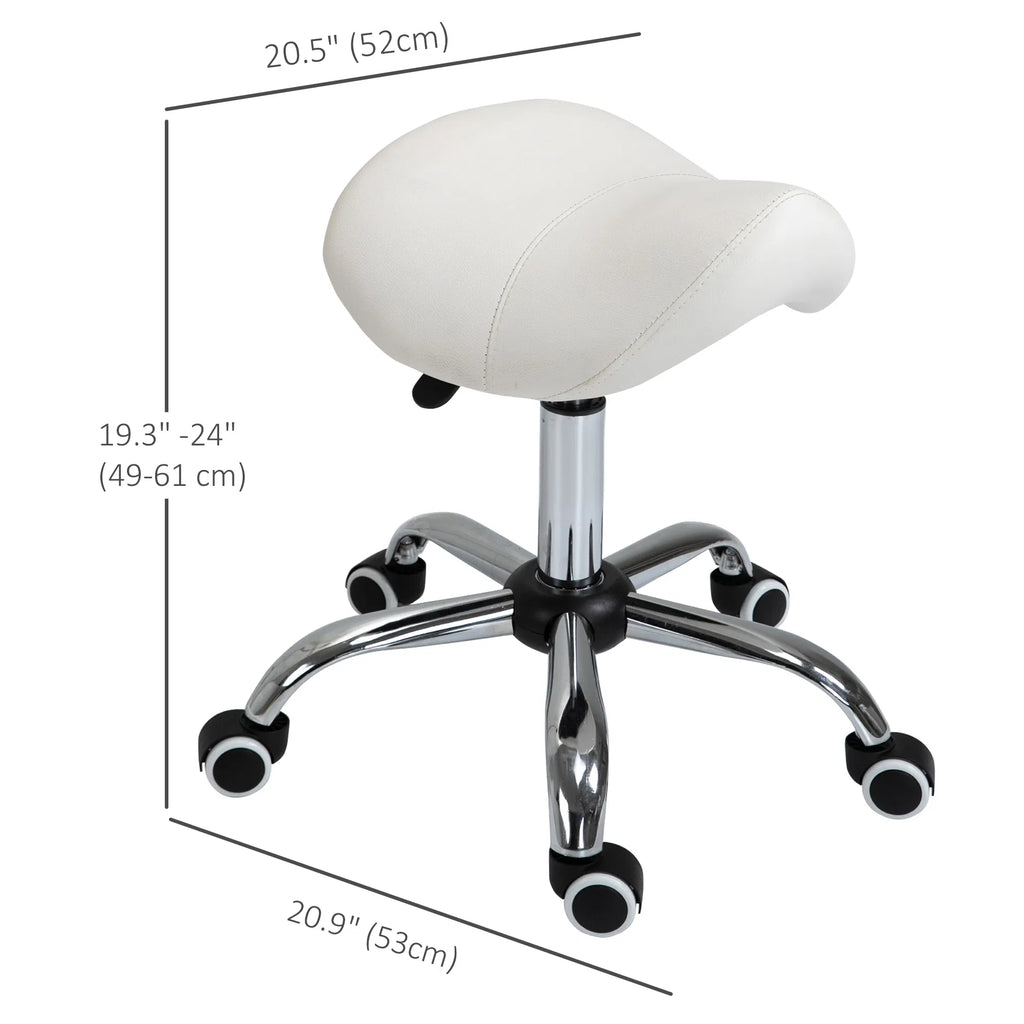 Cream White Rolling Salon Stool: Adjustable Hydraulic Swivel Saddle Chair PU - Image 3