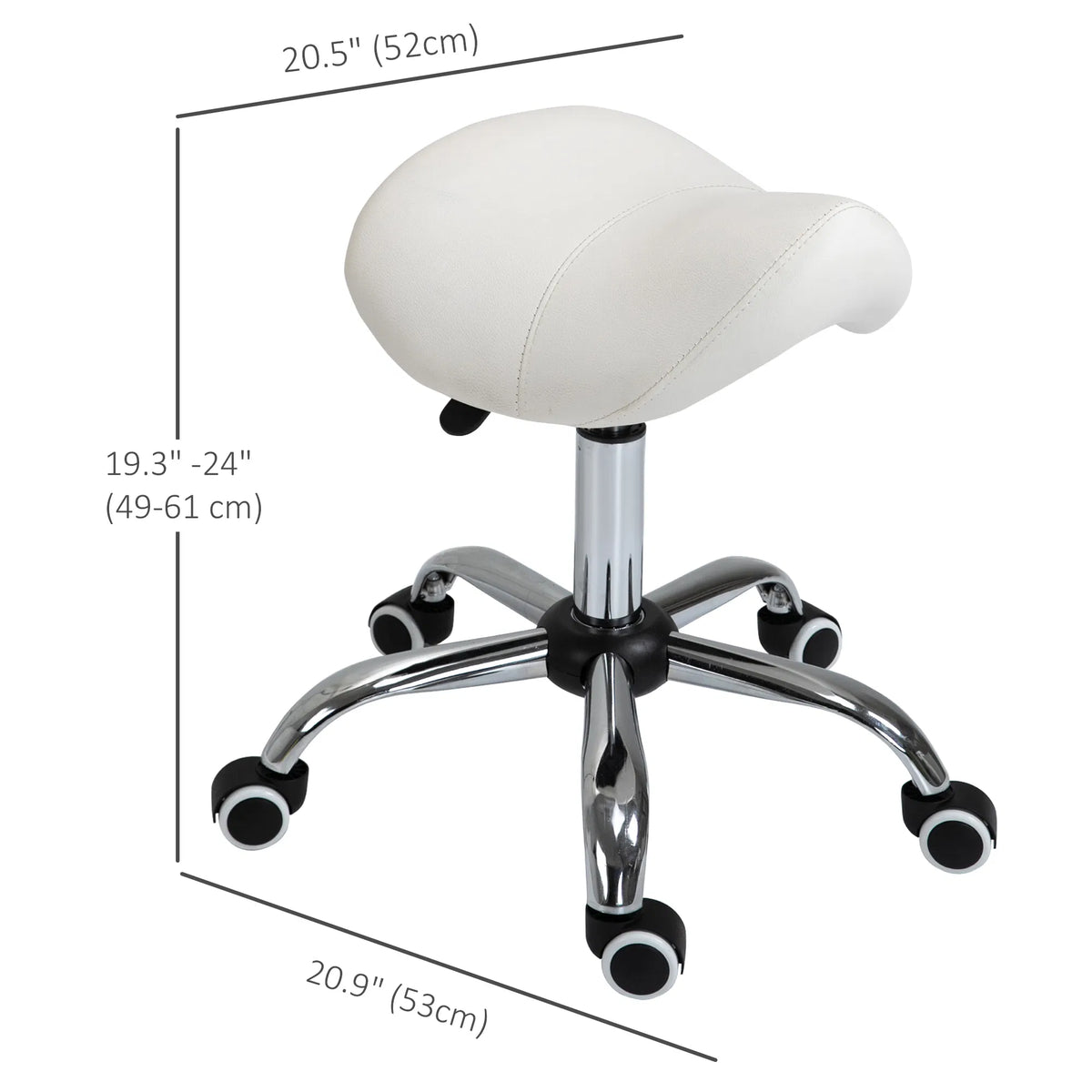 Cream White Rolling Salon Stool: Adjustable Hydraulic Swivel Saddle Chair PU - Image 3