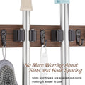 Wood Mop And Broom Holder Wall Mount 4 Slots And 4 Hooks Rustic Tool Rack For