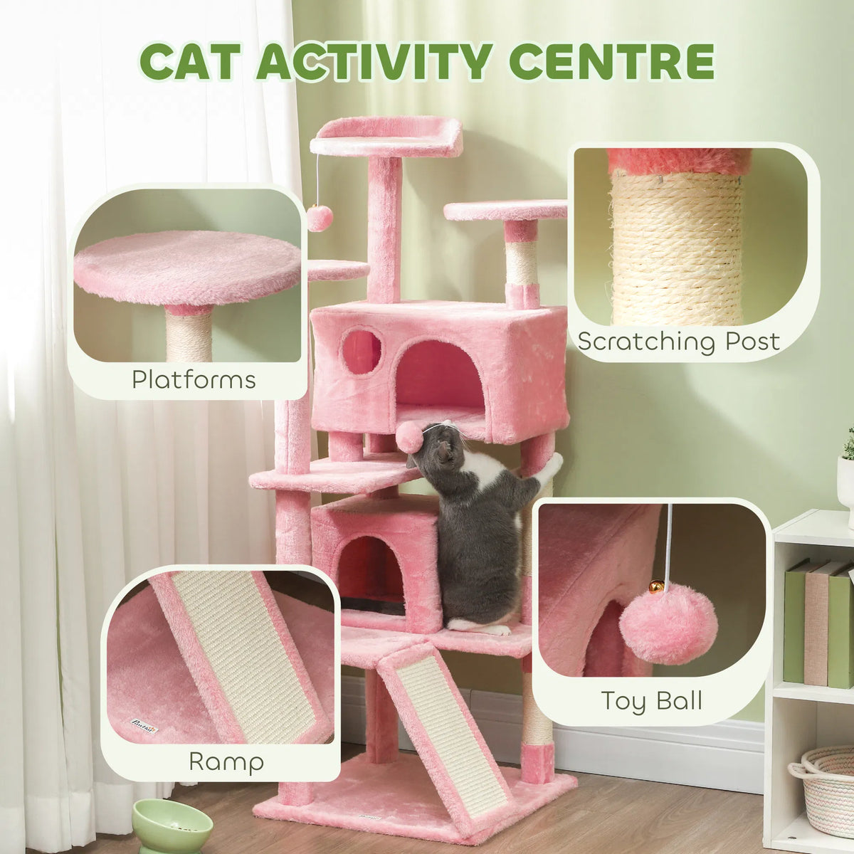 54" Cat Tree Multi Level Cat Tower with Scratching Posts Cat Condos Bed - Image 5