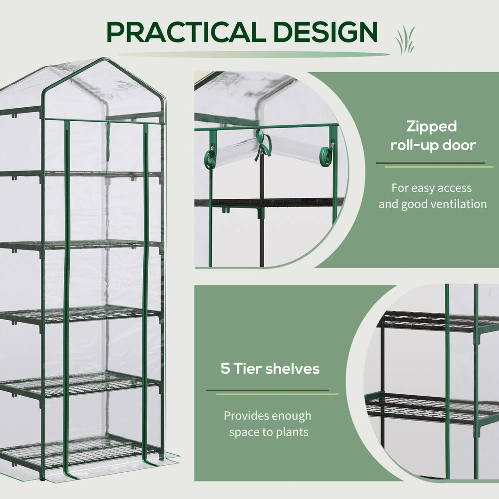 5 Tier Mini Greenhouse Portable Outdoor Flower Stand with Shelf Clips Indoor - Image 5