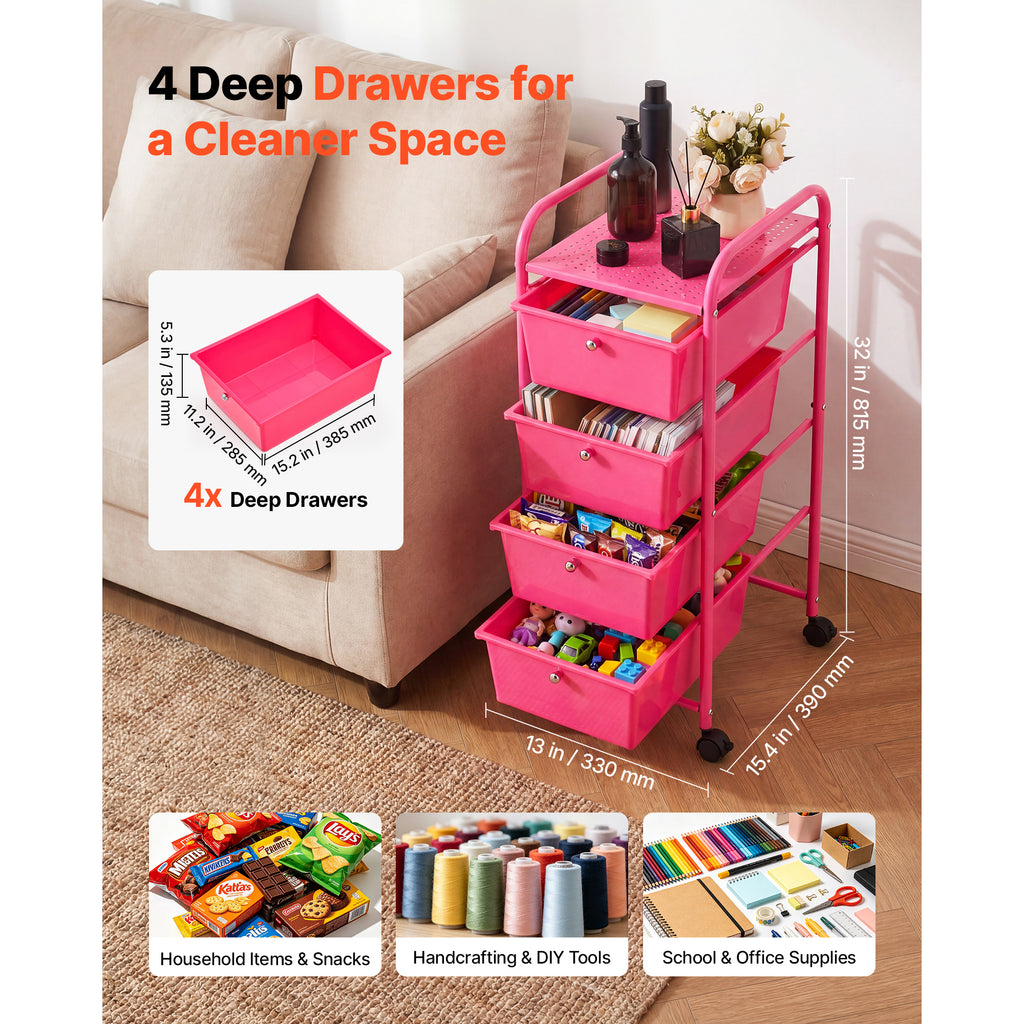 Rolling Cart With Drawers 4 Drawer Storage Organizer Mobile Utility Cart With - Image 3