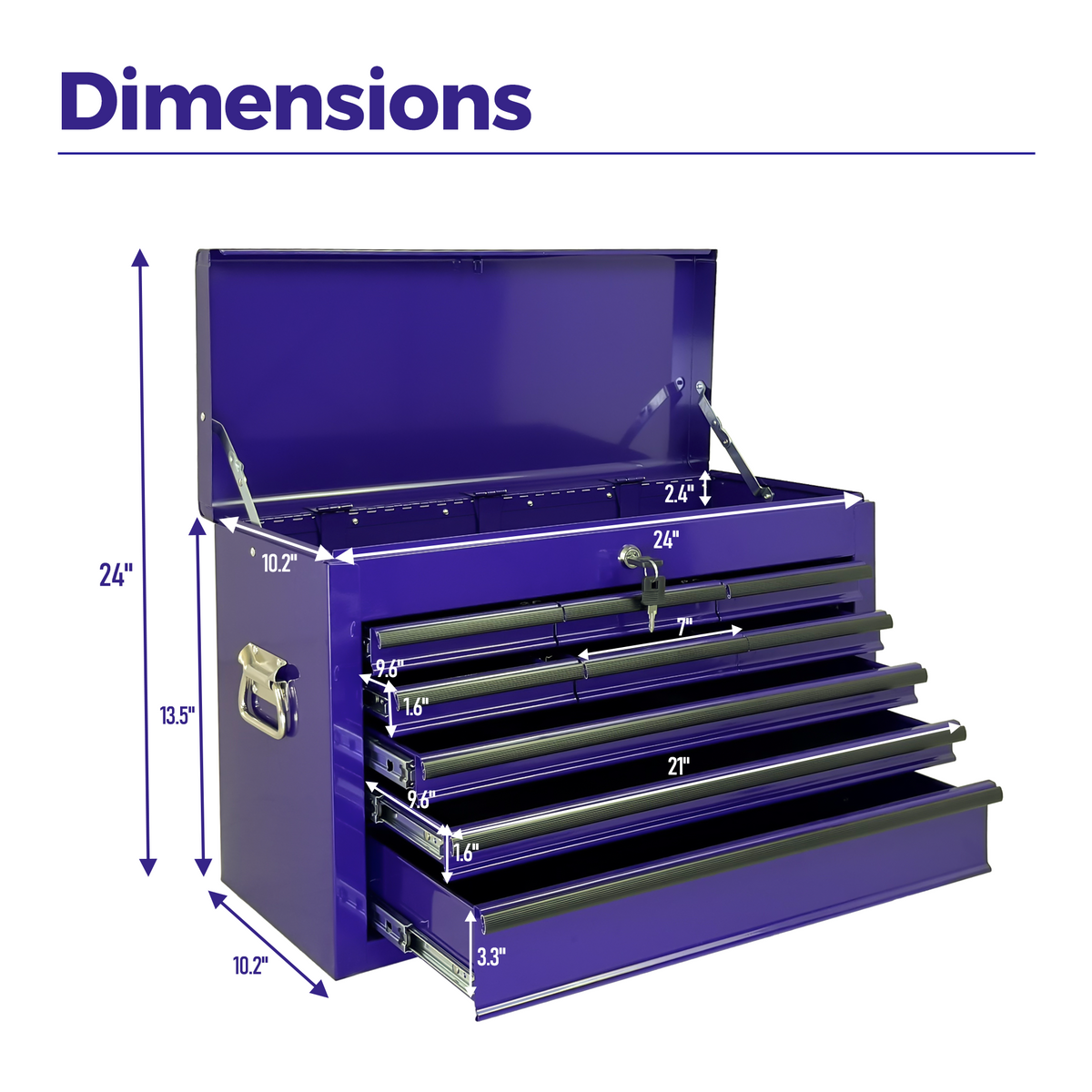 Heavy Duty Metal Tool Box 24 inch Portable Metal Tool Box with 9 Drawers