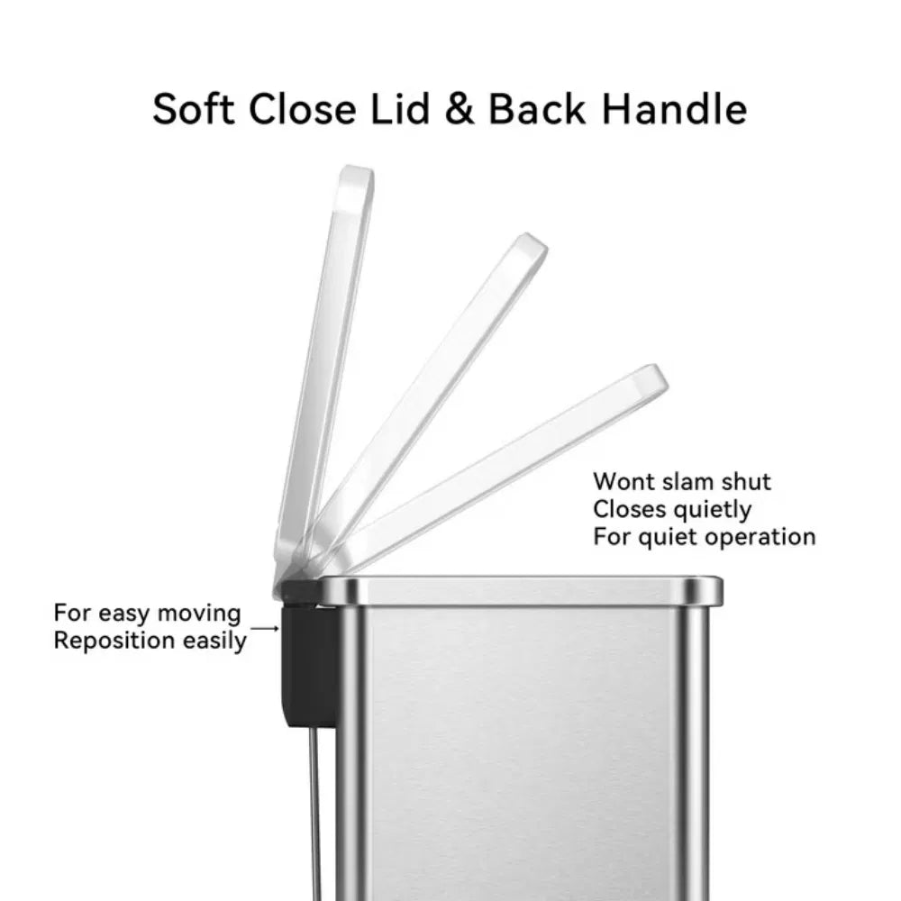 Trash Can 7.9 Gallon Stainless Steel Slim Step Garbage Bin with Soft Close - Image 4
