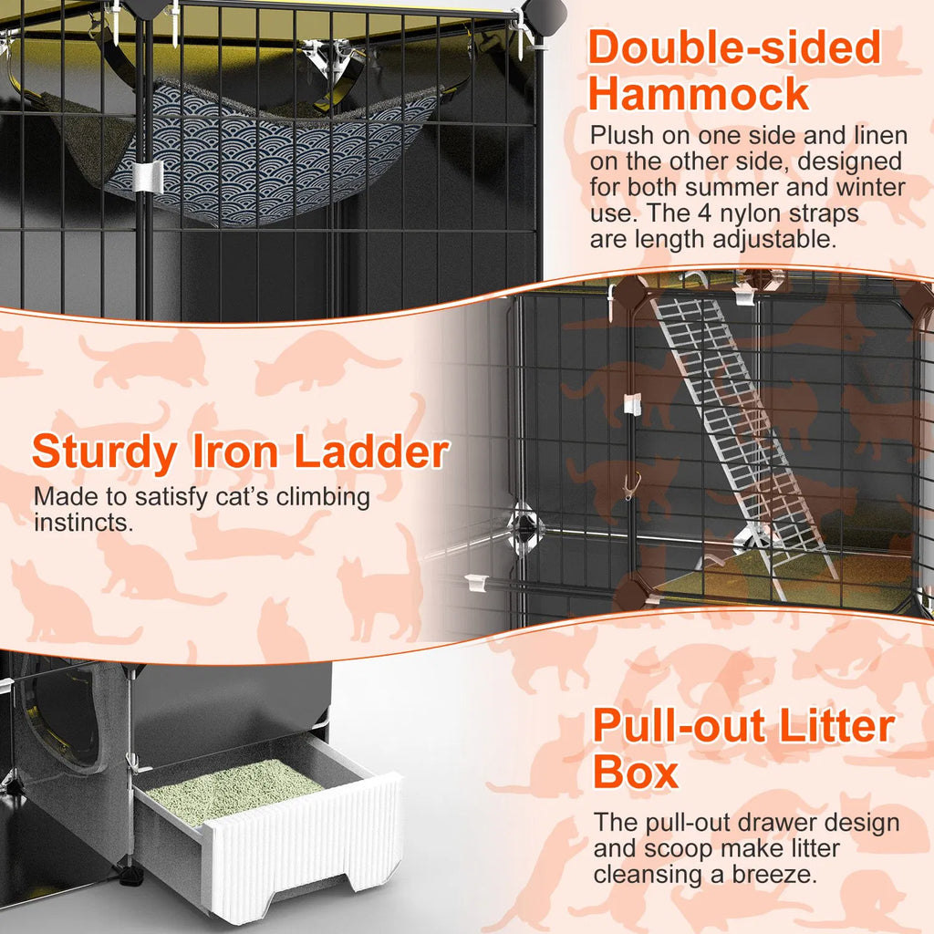 Multi Level Cat Playpen Cage 3 Tier Indoor Cat House with Built in Litter - Image 5