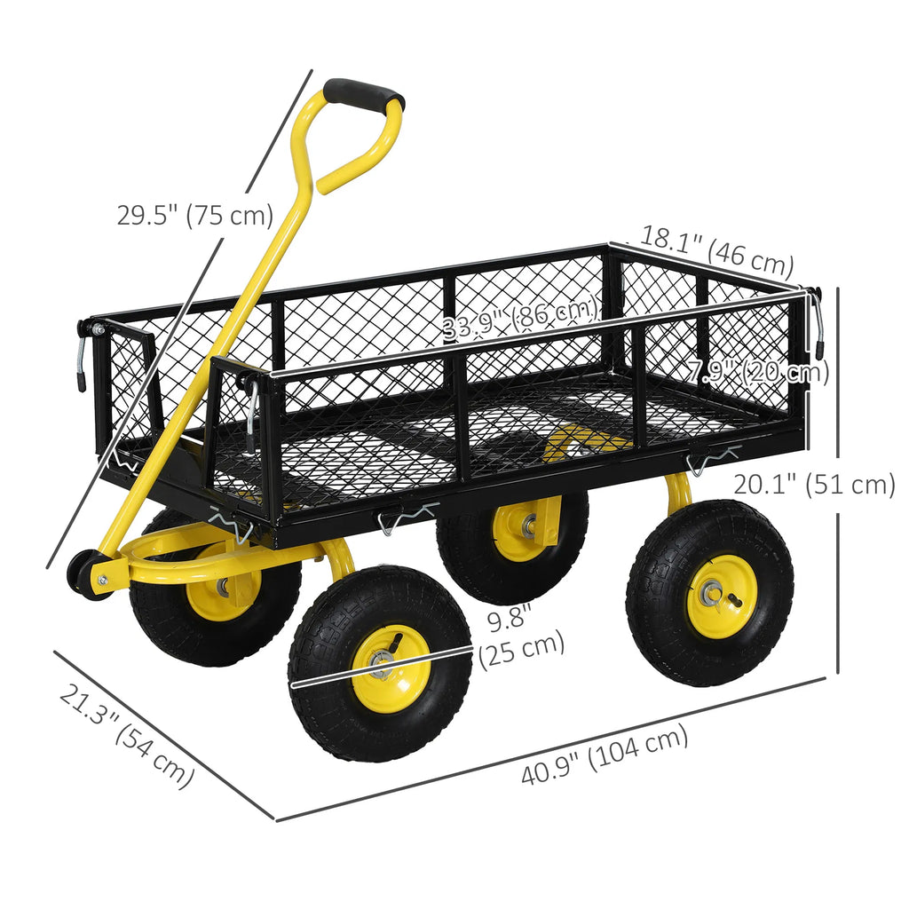 Steel Garden Cart Utility Wagon with Removable Sides 10" Wheels 180° - Image 2