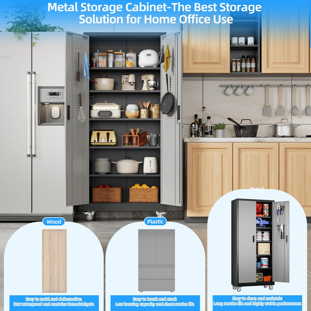 Aobabo Upgrade 71Hinchx32inchWx16inchD Metal Garage Storage Cabinet With Wheels - Image 2