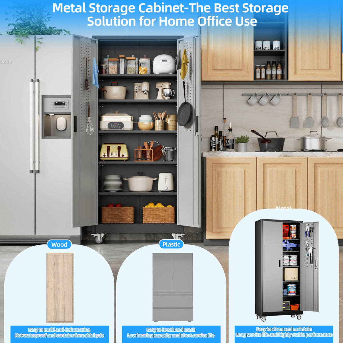 Aobabo Upgrade 71Hinchx32inchWx16inchD Metal Garage Storage Cabinet With Wheels - Image 2