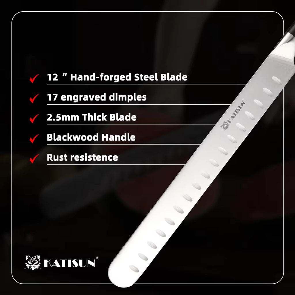 10 inch Carbon Steel Chef Knife For Beef Turkey And Ham With Triple Rivet Handle - Image 3