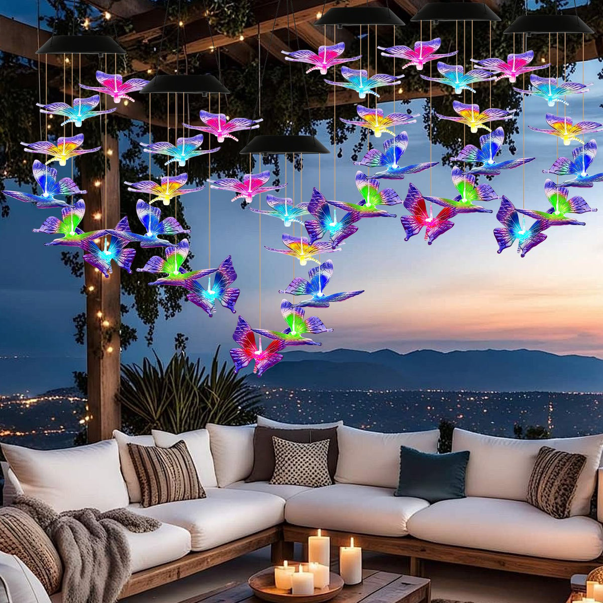 1Pc 2Pcs Quantity Options Solar Butterfly Wind Chime 7 Color Changing Wind - Image 4