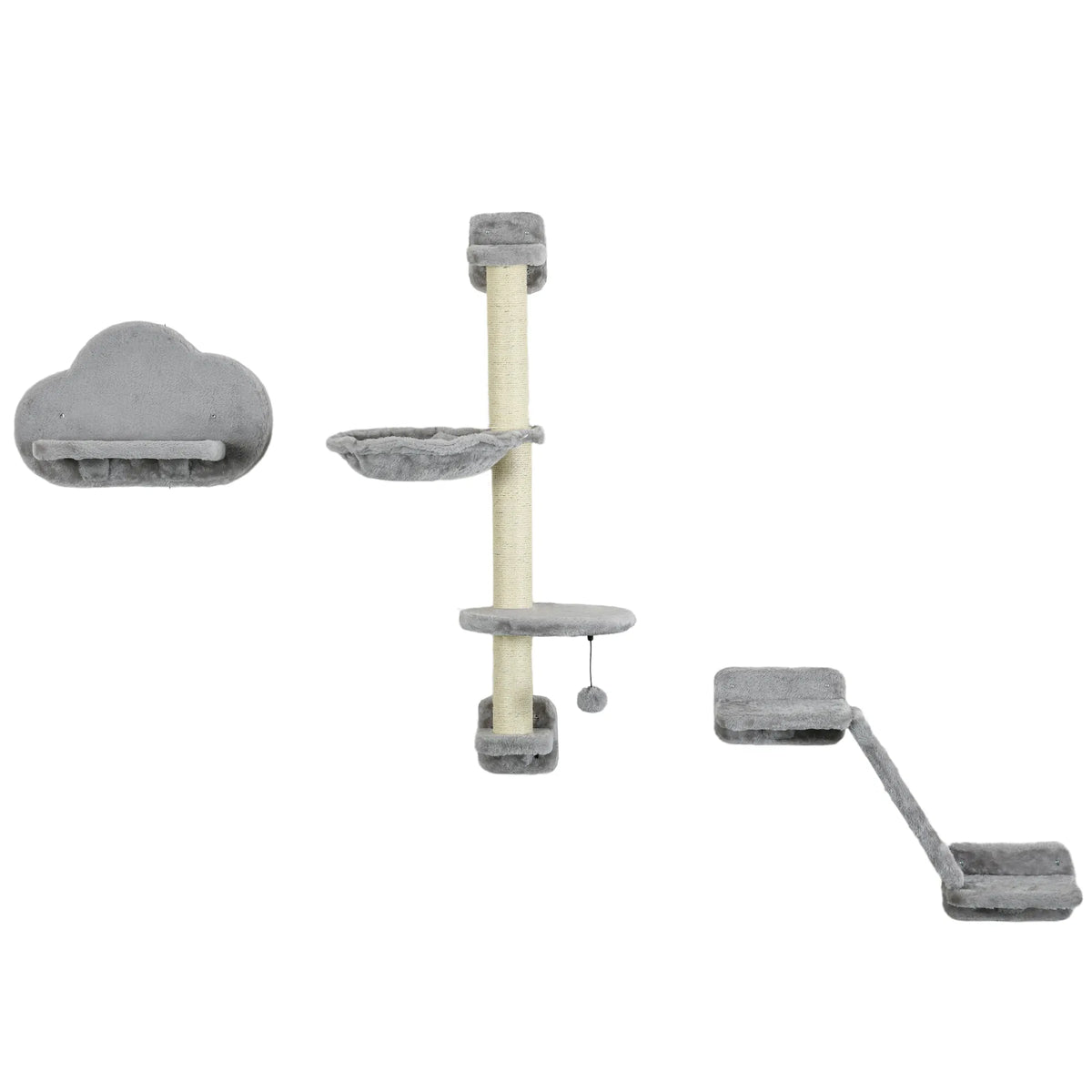 3PCs Cat Shelves with Hammock Scratching Posts Platforms Grey - Image 3
