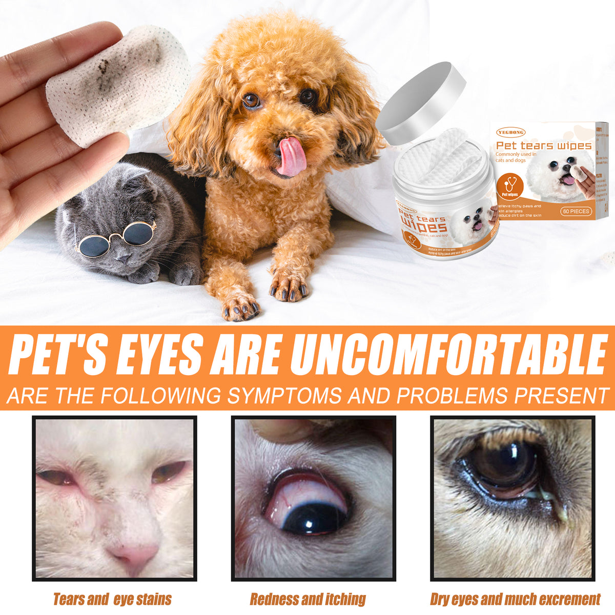 Yegbong Pet Wipes Clean Dogs And Cats Tear Stains Eye Cleaning Wipe Eye Dirt - Image 3