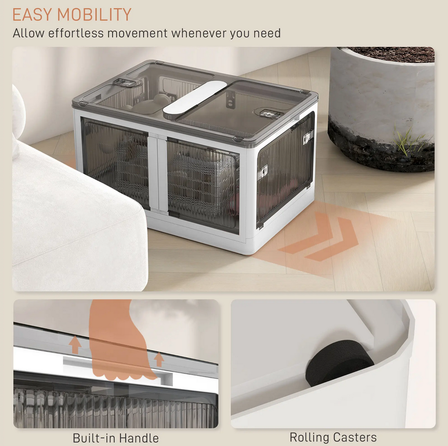 Stackable Storage Bins With Lids Wheels And Collapsible White