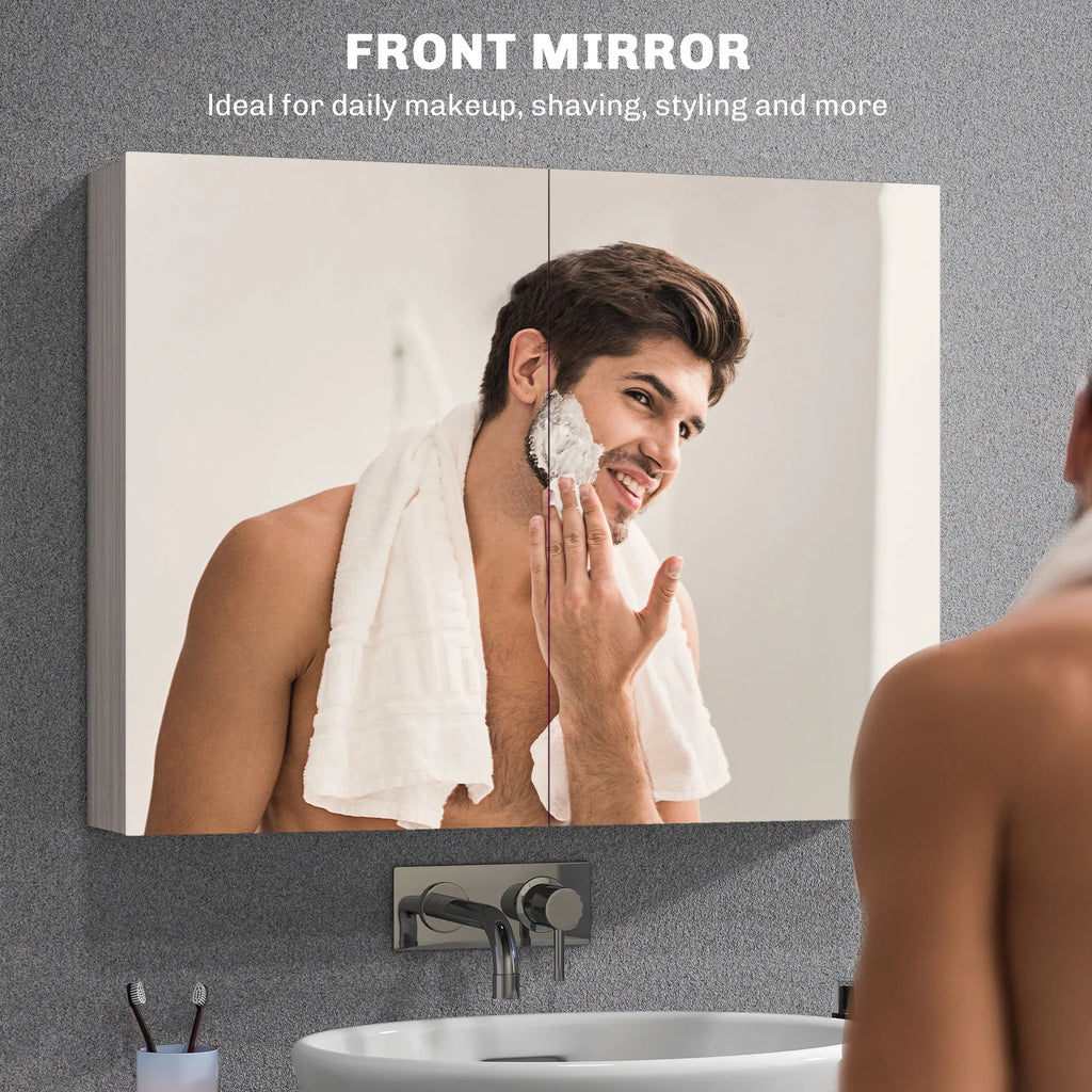 Bathroom Mirror Cabinet Wall Mounted Storage Organizer with Double Doors - Image 5