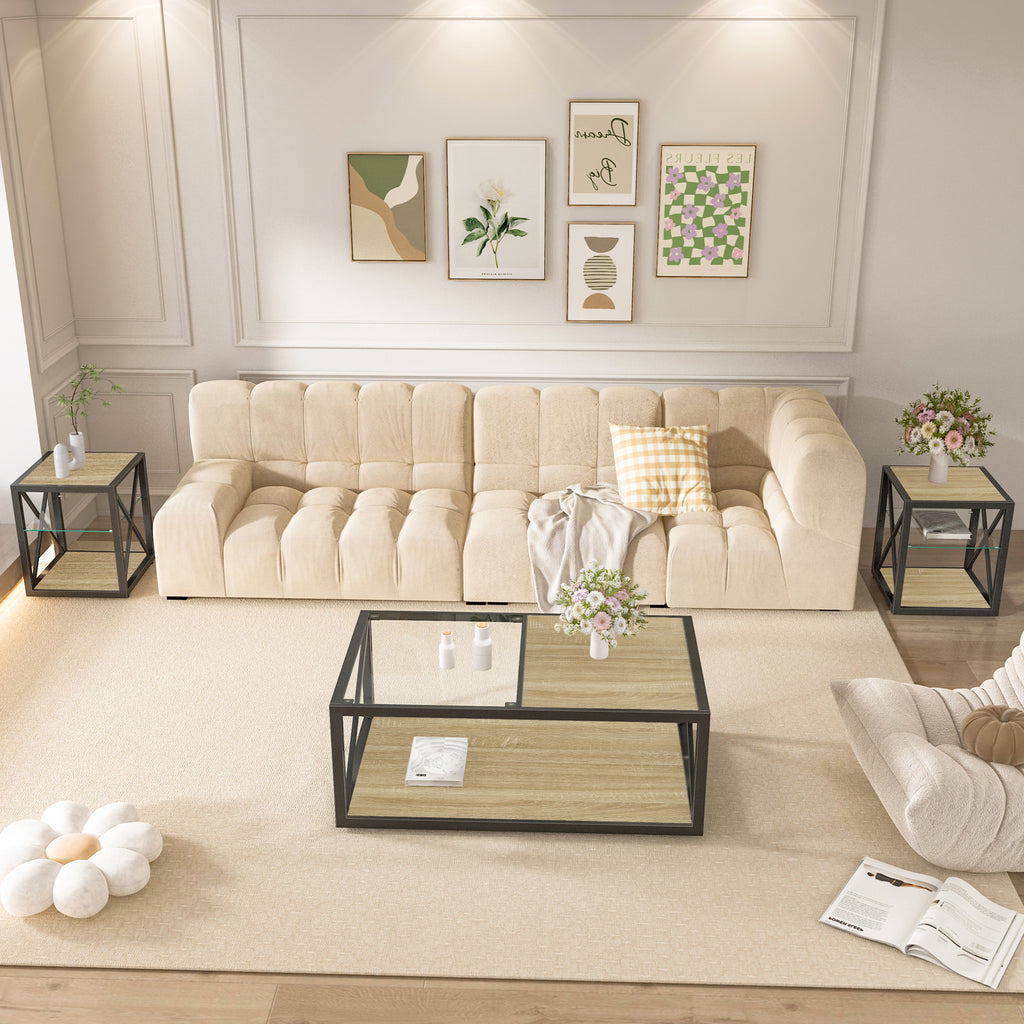 Natural Wood and Glass Coffee Table