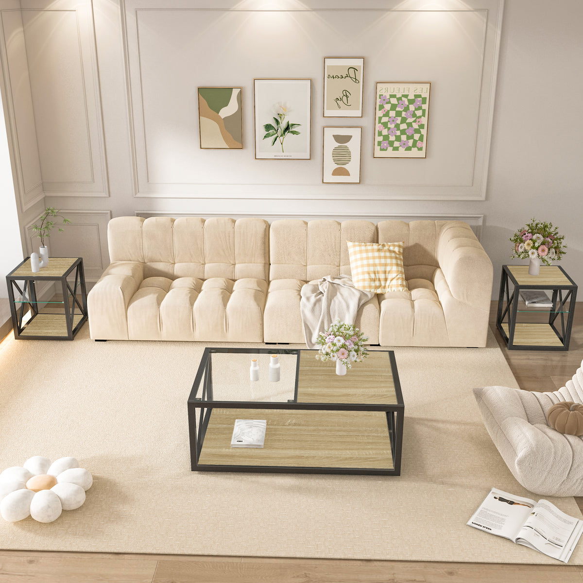 Natural Wood and Glass Coffee Table