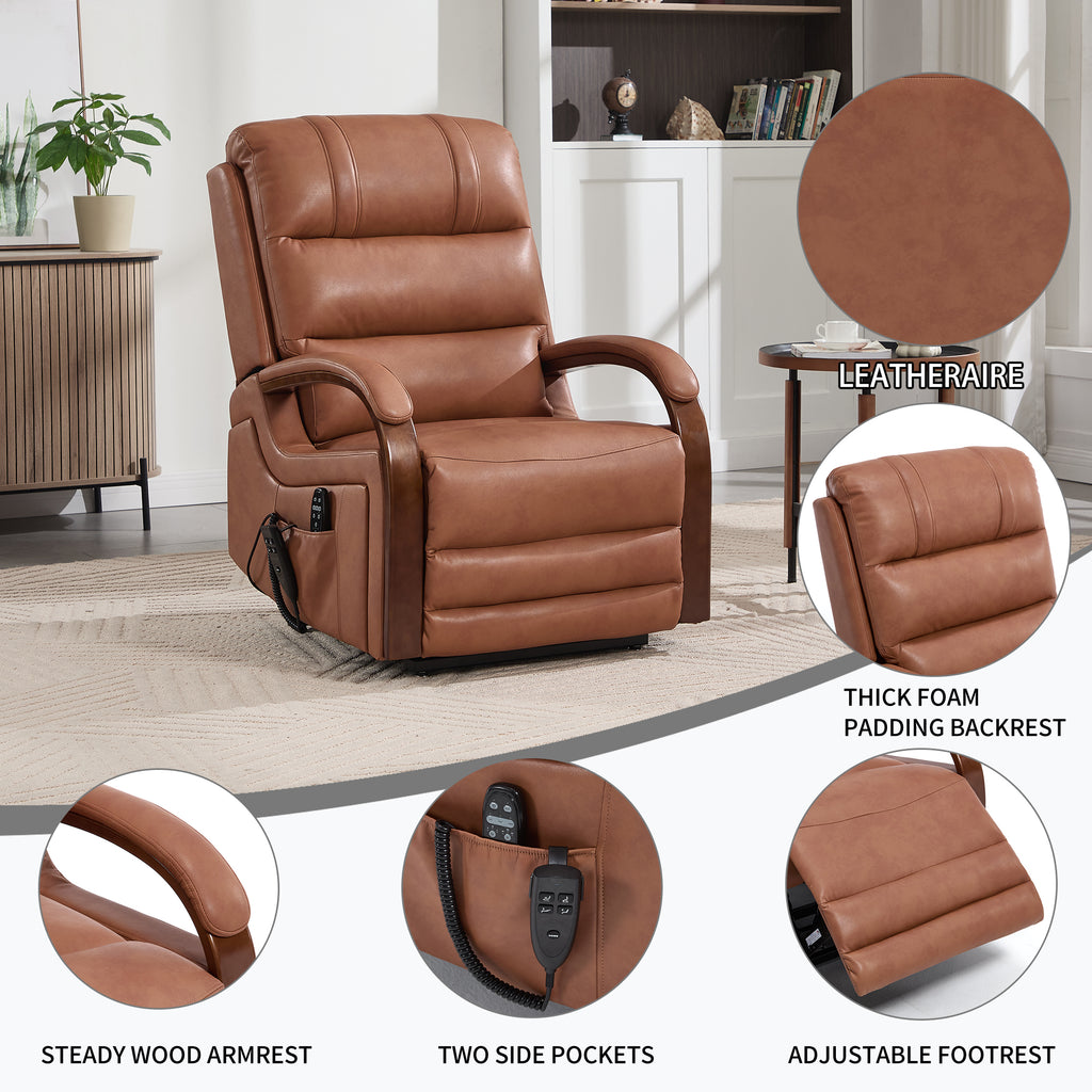 Power Orange Leatheraire Lift Recliner Chair Dual Motor Infinite Position Up to - Image 4