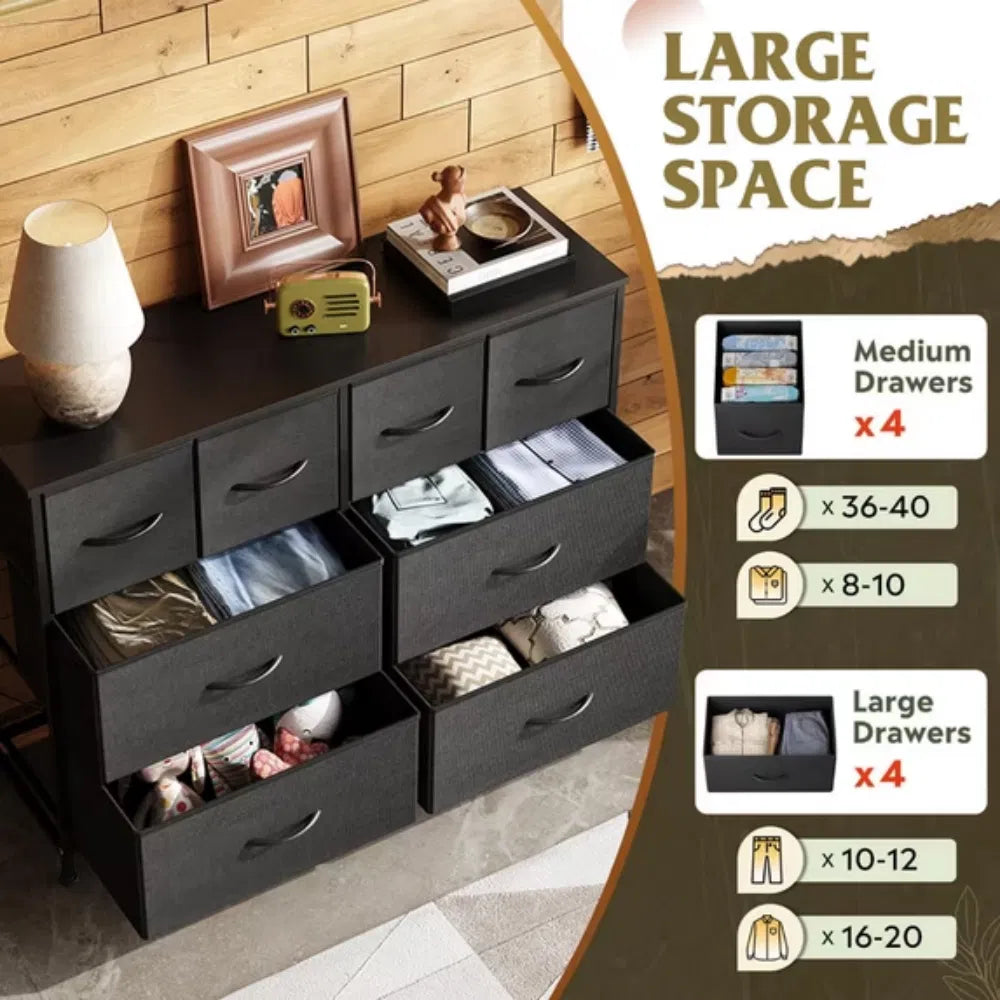 8 Drawers Fabric Cabinet Metal Frame Wide Wood TopStorageTower TV Stand Clothes - Image 5
