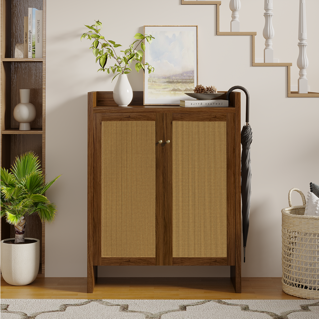 Tall Rattan Shoe Storage Cabinet