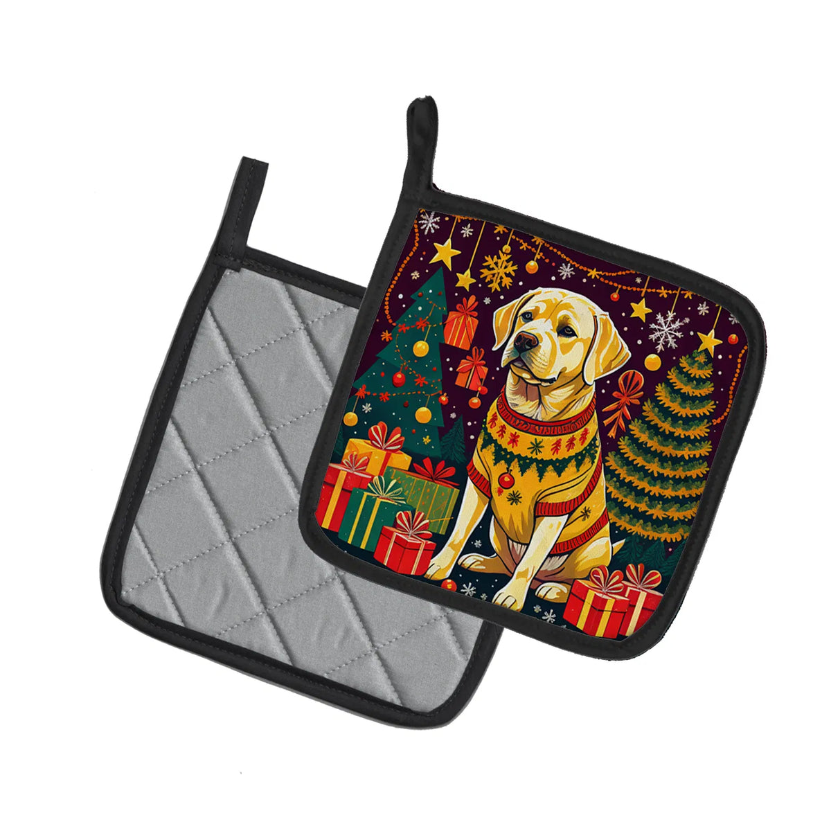Yellow Labrador Retriever Christmas Pair of Pot Holders Kitchen Heat Resistant - Image 2