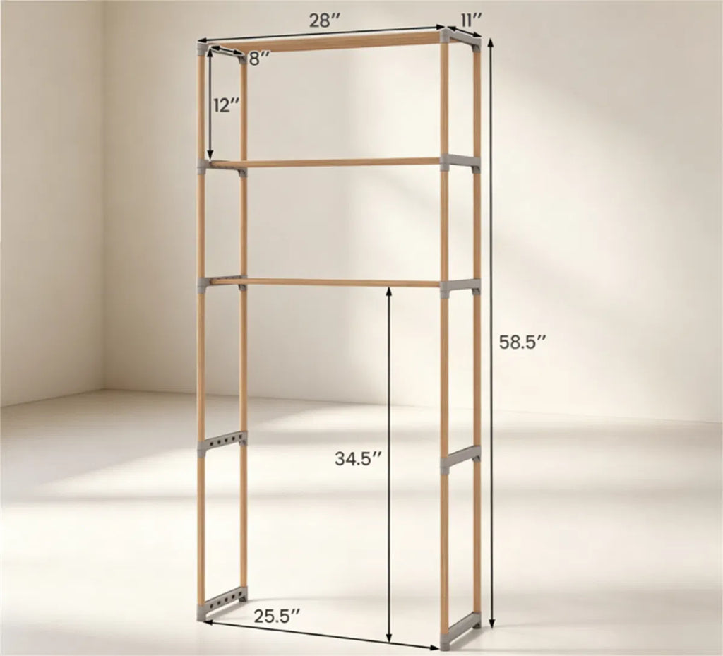 Multi Tier Over Toilet Storage Shelf Solid Pine Wood Bathroom Space Saving - Additional Product View 7