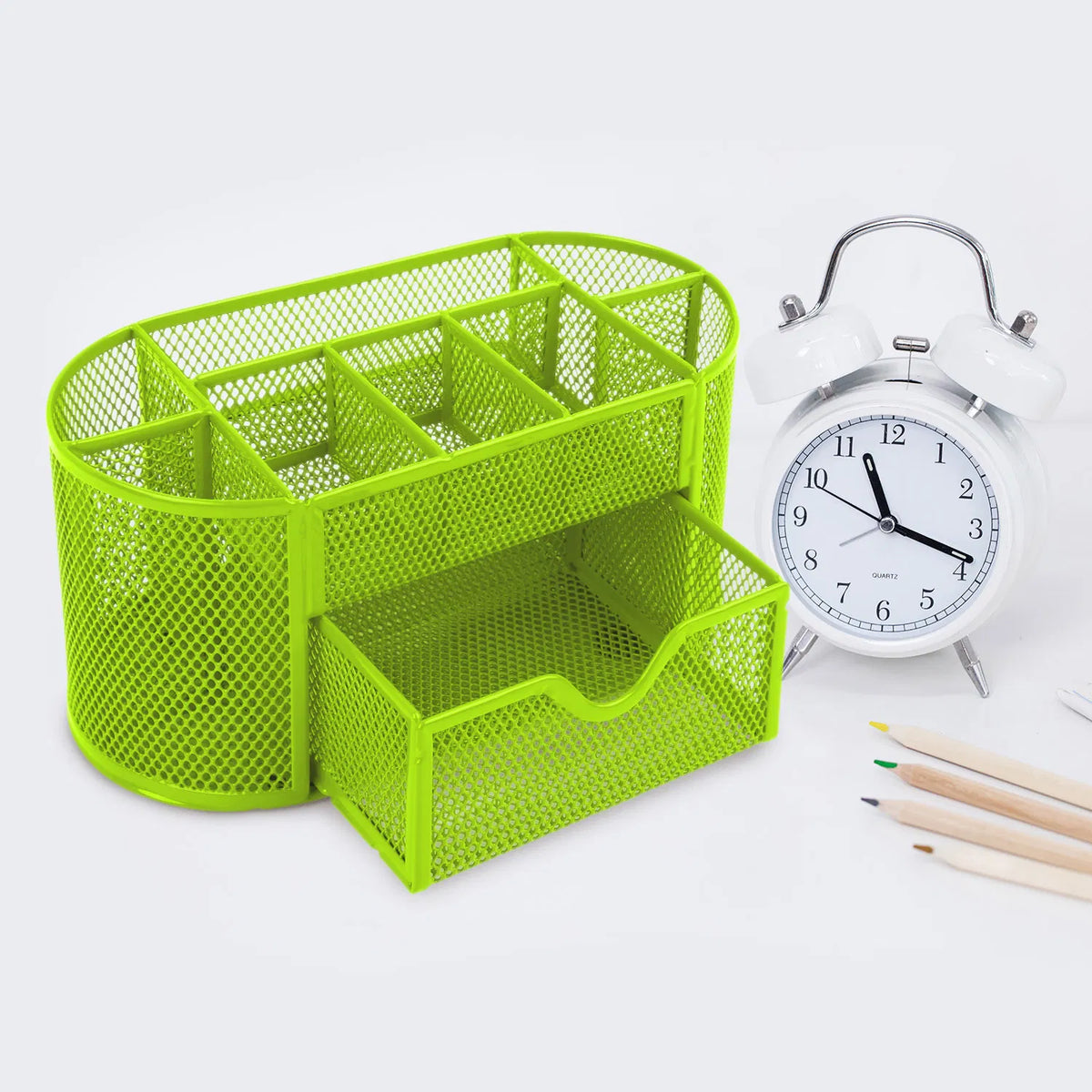 Metal Mesh Pencil Holders Desk Organizer w/9 Compartment Pen Holder Storage - Image 3