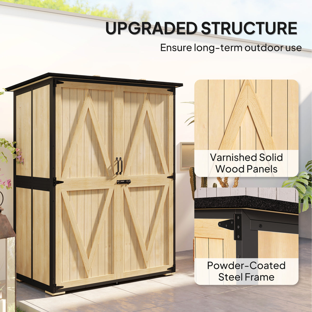 Wood Storage Shed Outdoor Garden Shed With Asphalt Roof 2 Shelves Lockable - Image 3