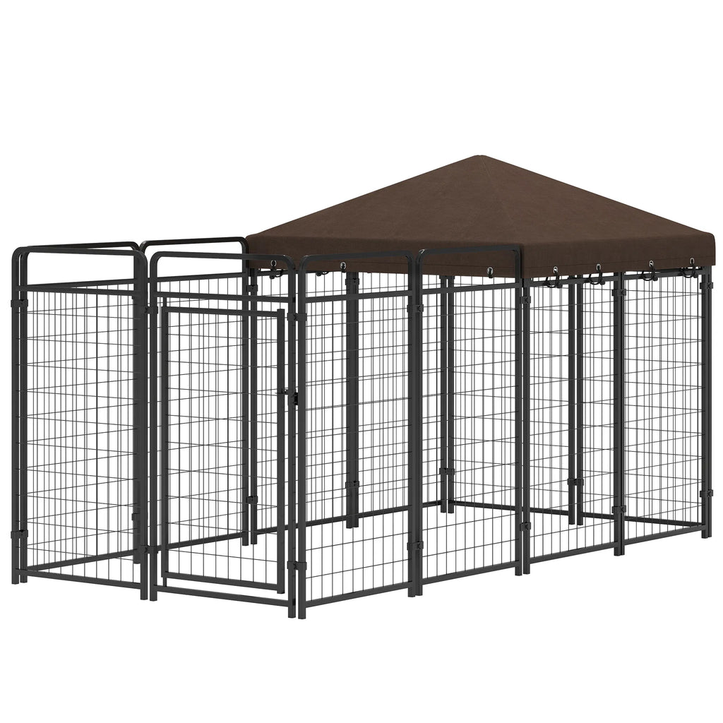 Dog Kennel Outdoor with Waterproof Canopy Dog Run with Galvanized Chain Link - Image 2