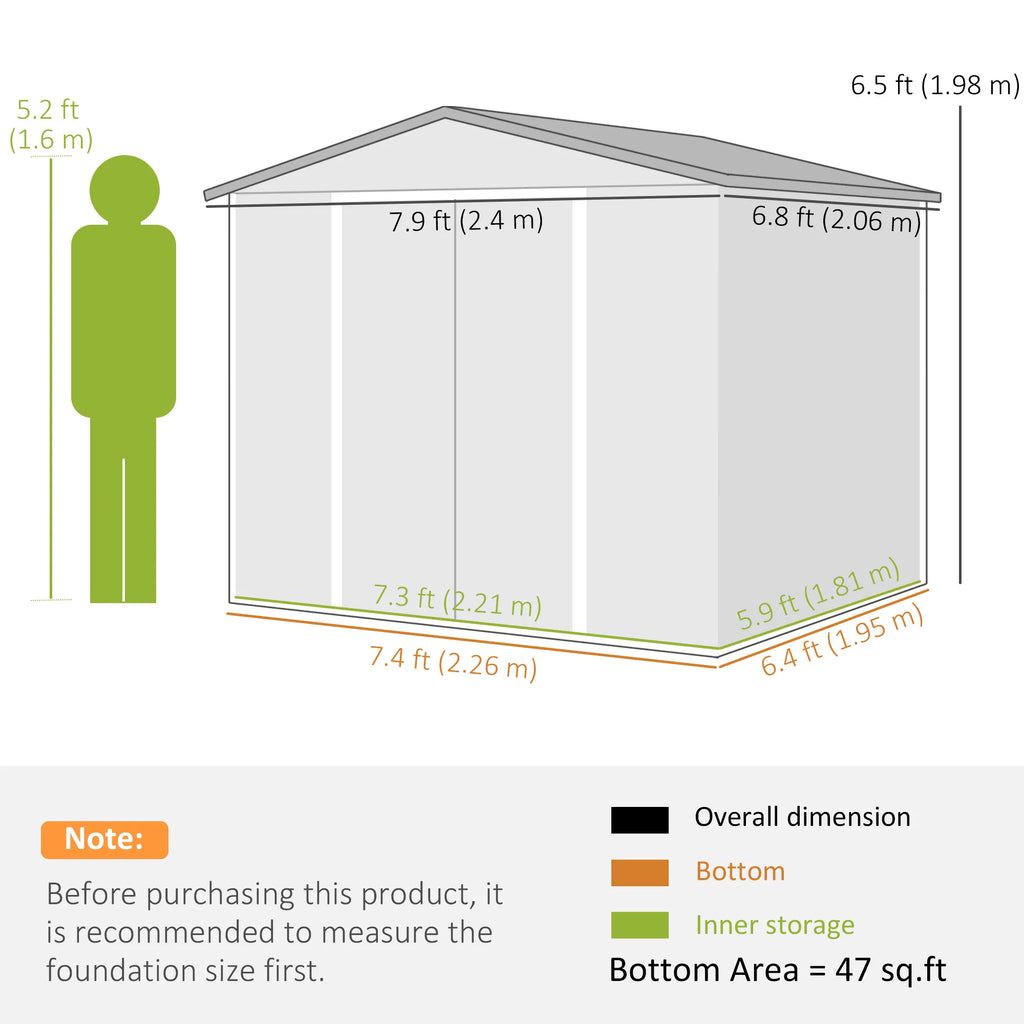 8' x 7' Outdoor Storage Shed Galvanized Steel Metal Garden Shed with Lockable - Image 2