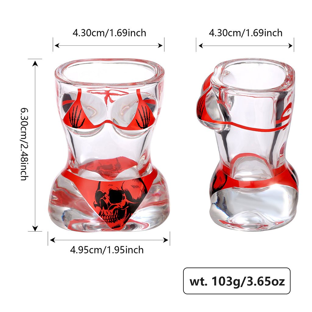 2 Pieces Black Muscle Men's And Red Bikini Skull Style Glass Small Wine - Image 2