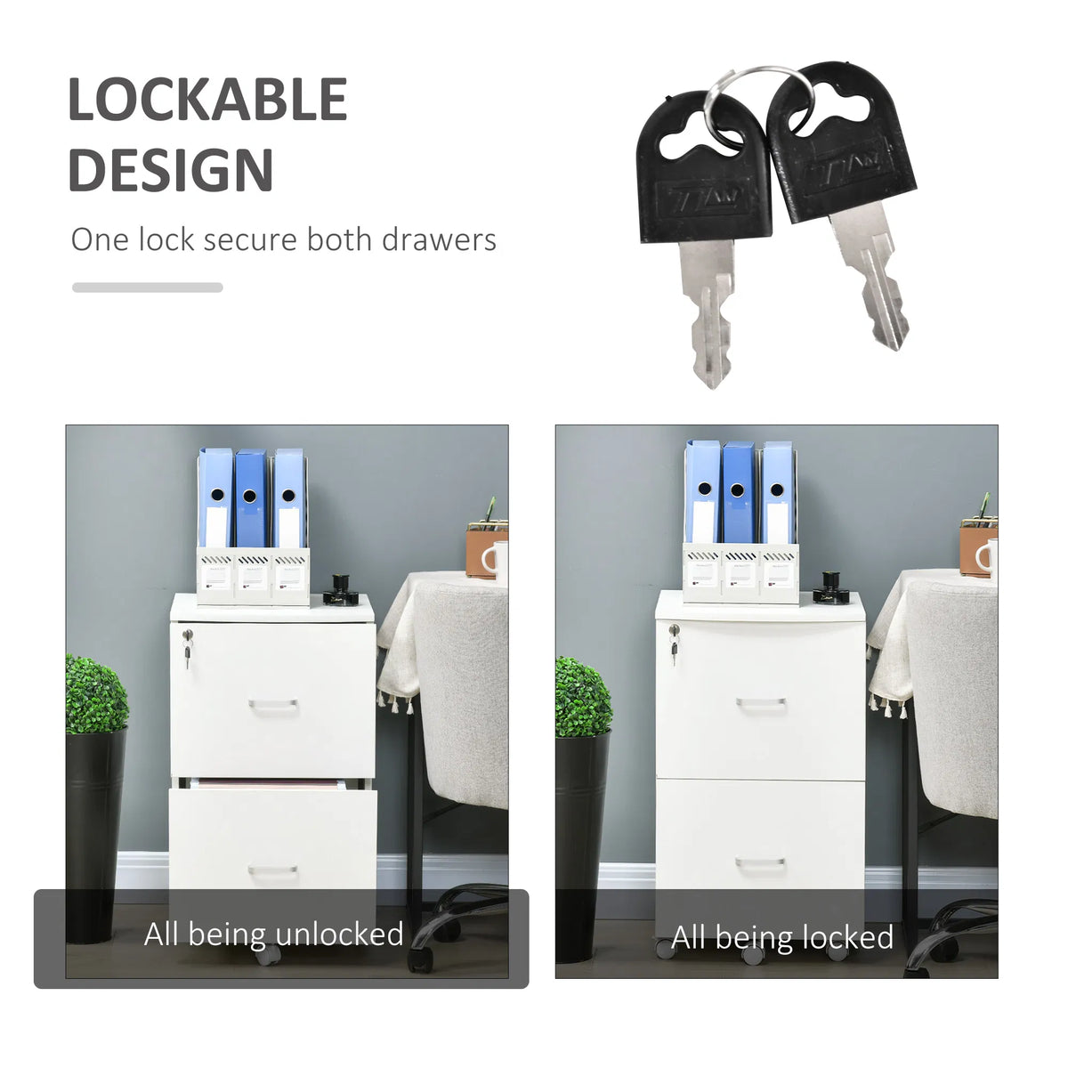 2 Drawer Mobile File Cabinet with Lock Wood Office Filing Cabinet with Locking - Image 5
