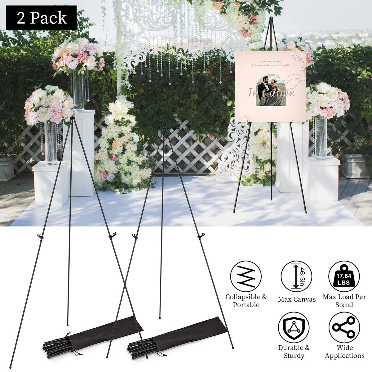 2 Pack Easel Stand for Display 61in Collapsible A Frame Tripod Easel Iron Alloy - Image 5