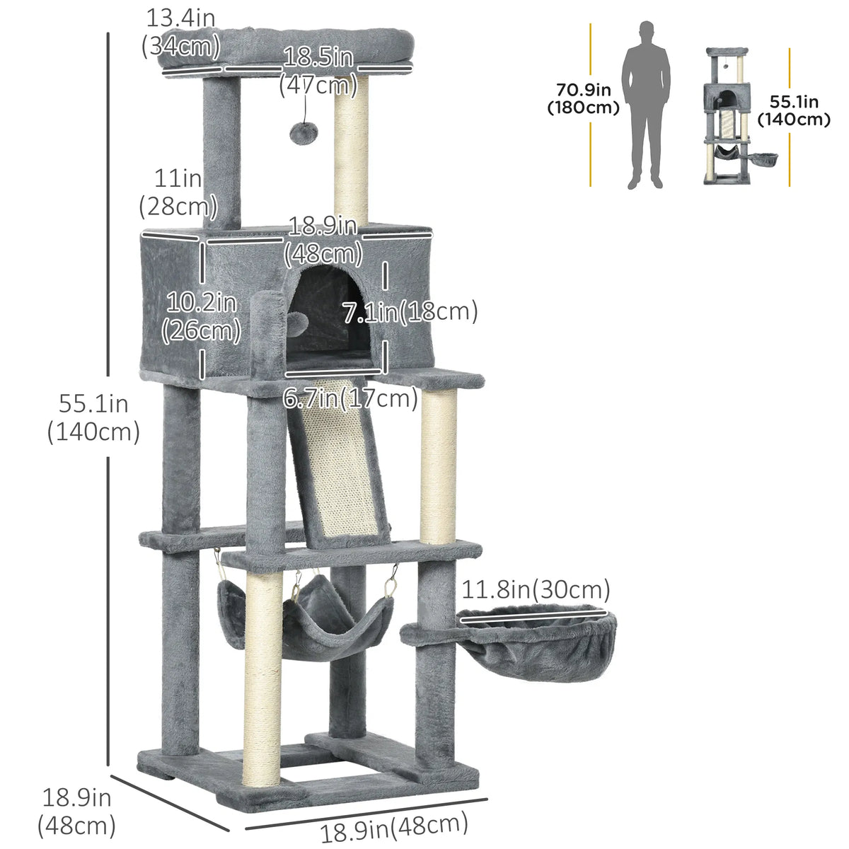 55" Cat Tree for Indoor Cats Cat Tower Kitty Activity Center with Cat Bed - Image 5
