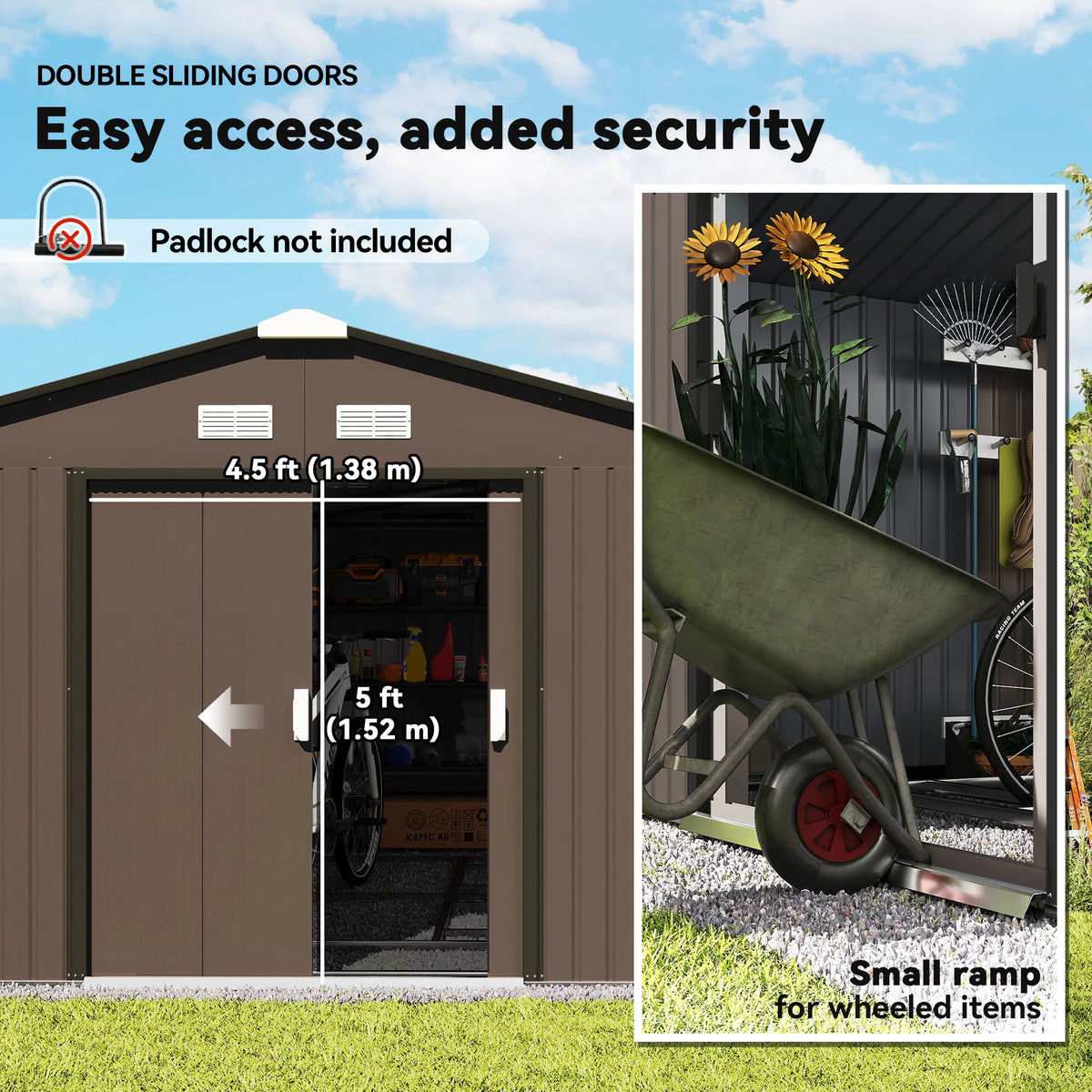 11' x 13' Garden Storage Shed Metal Tool Storage House Foundation Kits