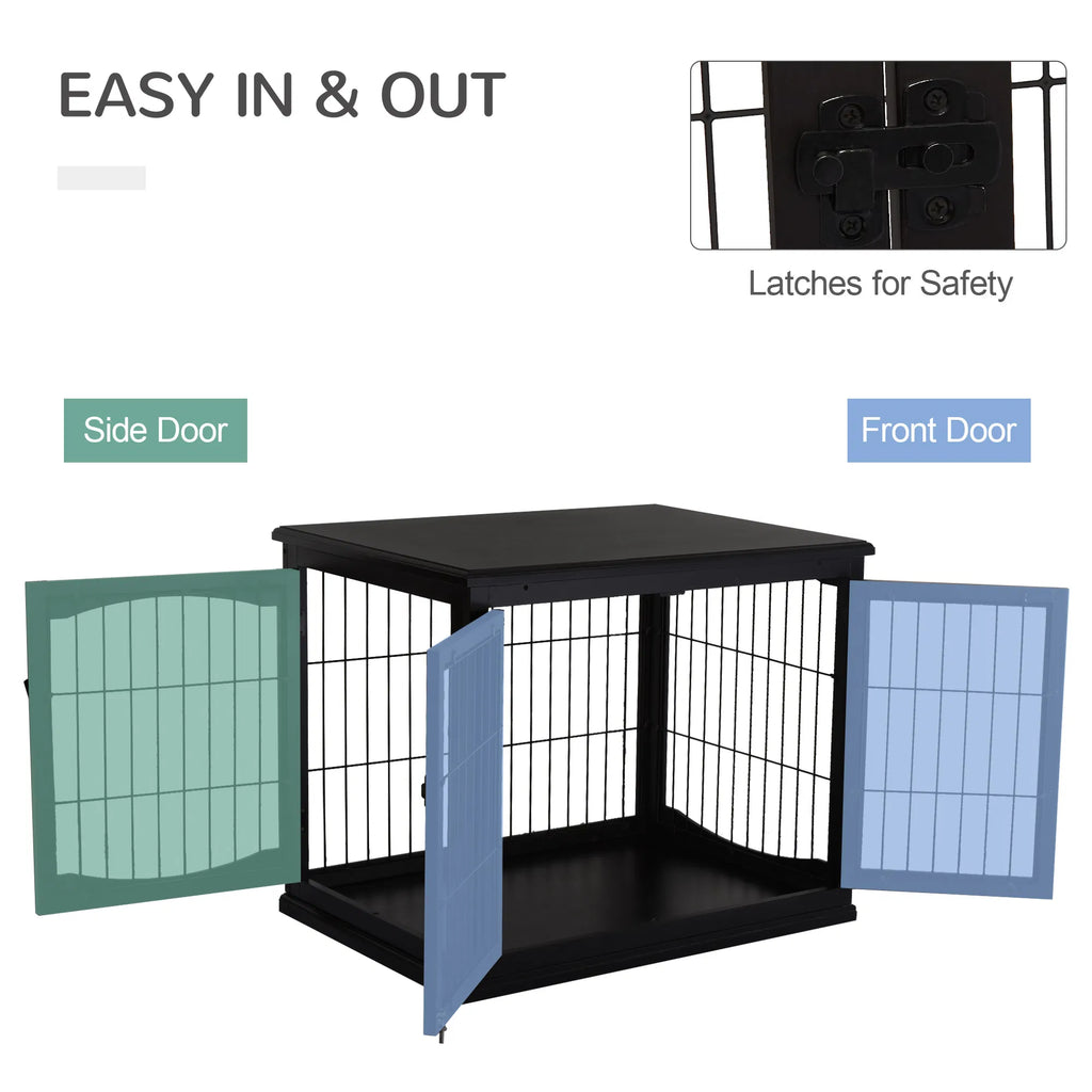 26" Wooden Dog Cage with Double Door Entrance & Simple Modern Design Black - Image 3