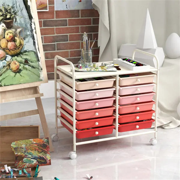 12 Drawer Rolling Storage Cart 2 Row 10 Storey Multicolor Drawers 4 Wheels - Image 5