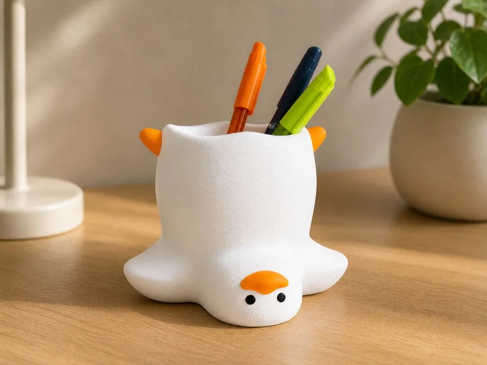 Funny Duck Shape Pen Holder 3D Printed Desk Organizer For Pens Makeup Brushes - Image 4