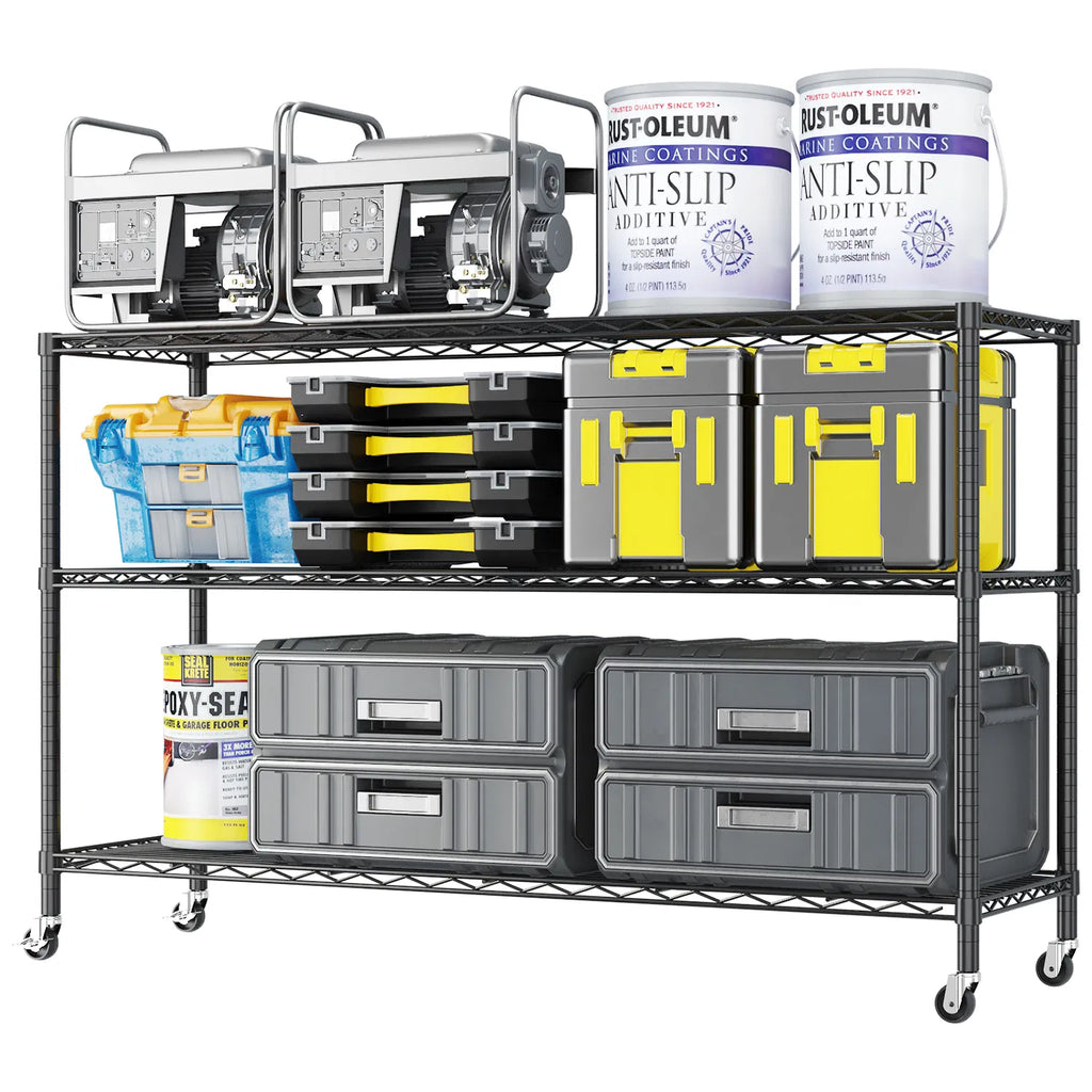 3 tier adjustable shelf spacing with adjustable feet and wheels iron display - Image 2