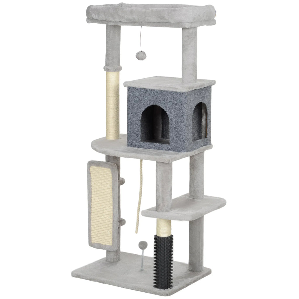 52 Inch Cat Tree with Scratching Posts Cat Bed Condo Grooming Brush Jumping
