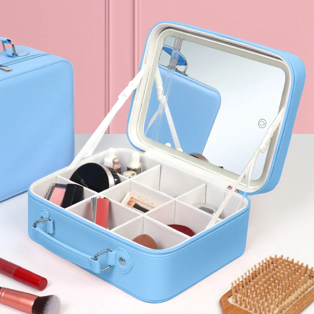 Travel Makeup Bag With 3 Light Colors Dimmable Brightness LED Mirror Detachable - Image 4