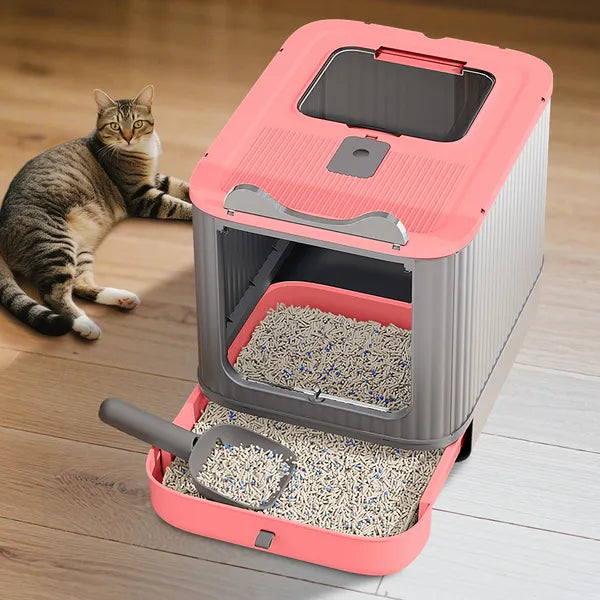 Elevated Leak Proof Elf Pink Cat Litter Box Made Of Sturdy And Durable - Image 5