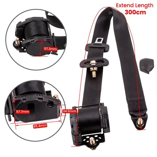 2Pcs Universal Retractable 3 Point Seat Belt Car Vehicle Safety Belt Harness Set - Image 2